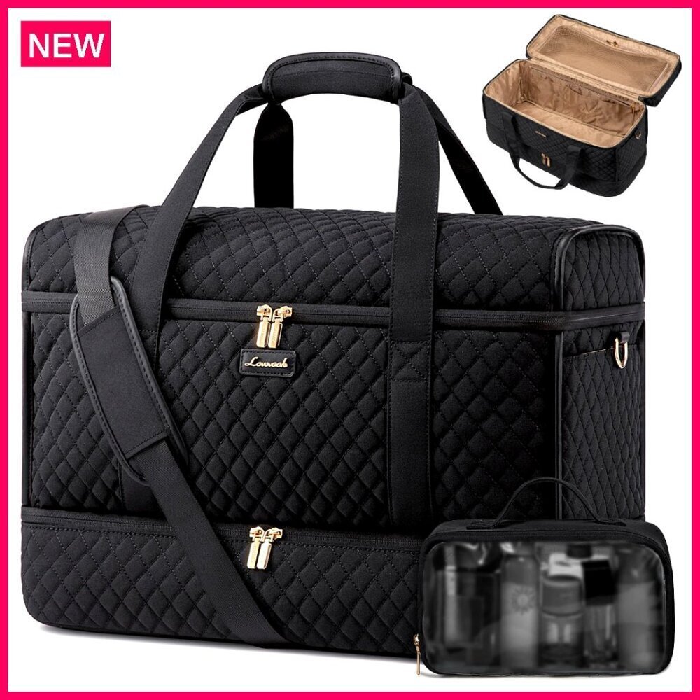 Large 50L Travel Duffle Bag with Shoe Compartment, Weekender Carry On